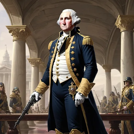 Prompt: george washington in warhammer emperor, year 40000 AD, wide palace background