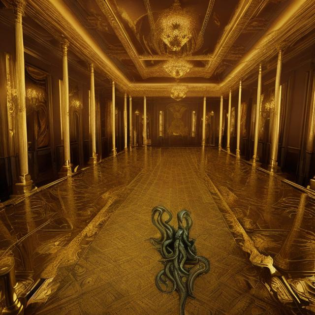 Prompt: 100 Cthulhu in a golden ballroom