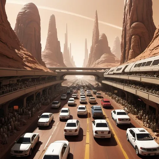 Prompt: rush hour traffic chaos in martian city