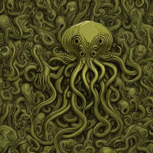 Prompt: 100 Cthulhu standing in a golden ballroom