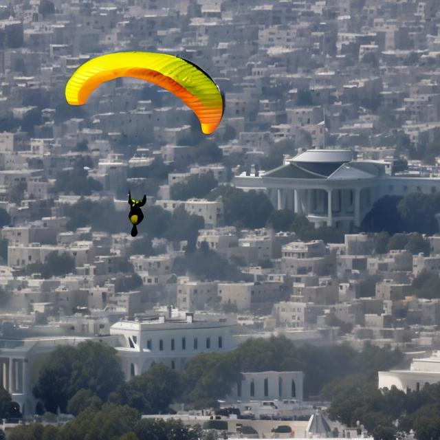 Prompt: 911 hamas paragliders flying over the White House