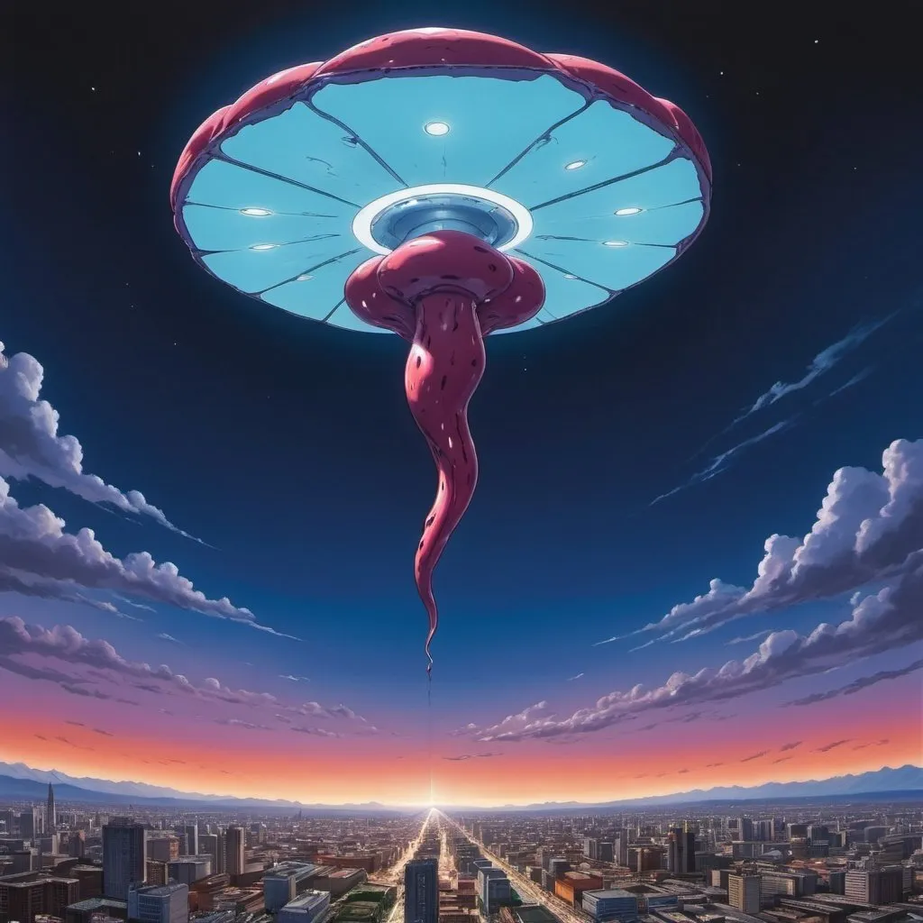 Prompt: giant amoeba Sahaquiel the tenth angel from Neon Genesis Evangelion, overhead lighting, wide angle view, surreal background proportions, infinity vanishing point