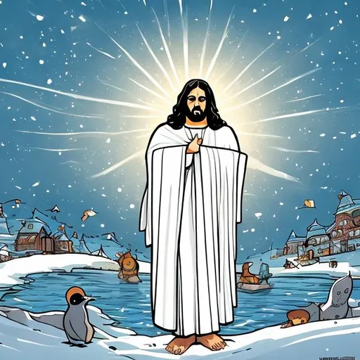 Prompt: penguin jesus