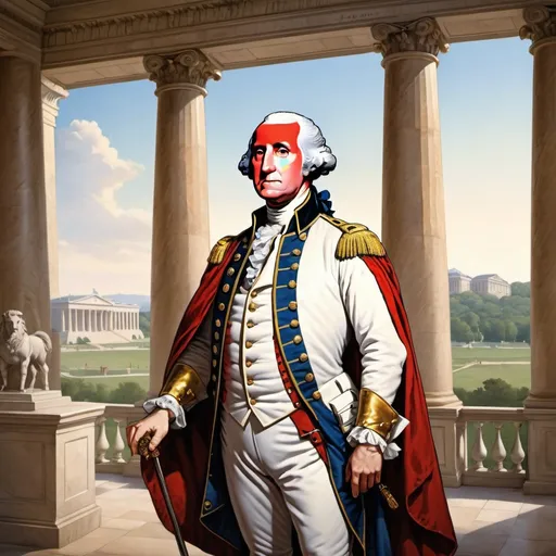 Prompt: george washington is roman emperor, wide palace background