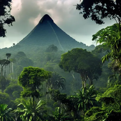 Prompt: wide panorama view, hundreds of xenomorphs climbing up pyramid, set in Belize rain forest jungle