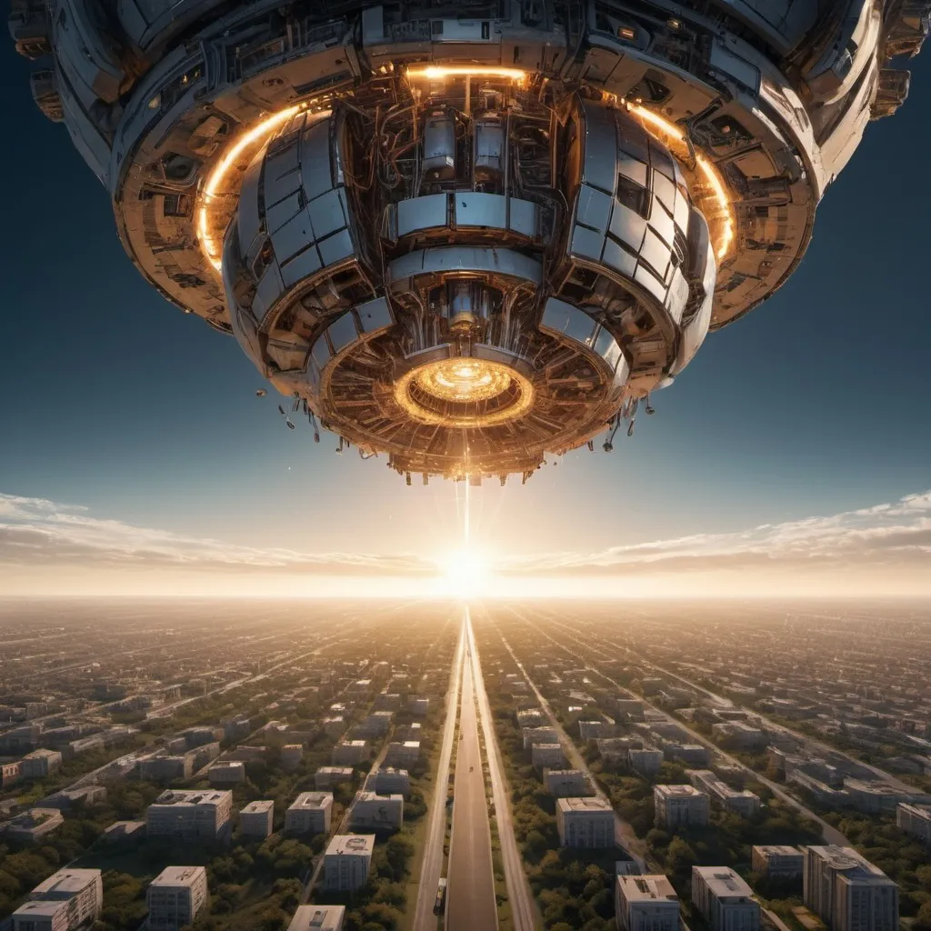 Prompt: show a scene describing how to stop hostile artificial intelligence from removing all life from earth, golden hour overhead lighting, extra wide angle view, infinity vanishing point