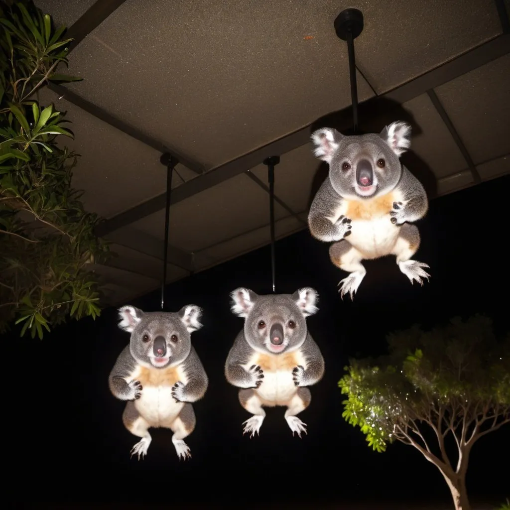 Prompt: australian drop bears, outdoor overhead lighting, extra wide angle view, infinity vanishing point