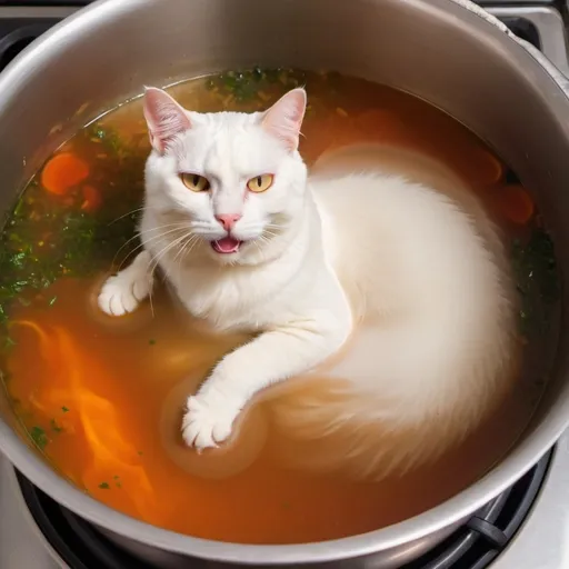 Prompt: boiling cat soup