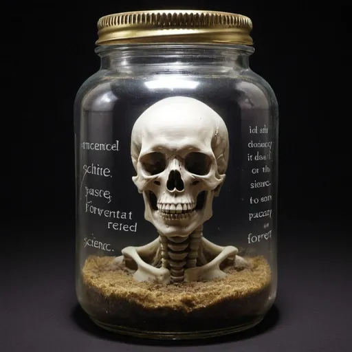 Prompt: So place your trust in science for it has come so far
Where necromancy lives forever preserved within a jar