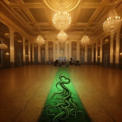 Prompt: 100 Cthulhu in a golden ballroom