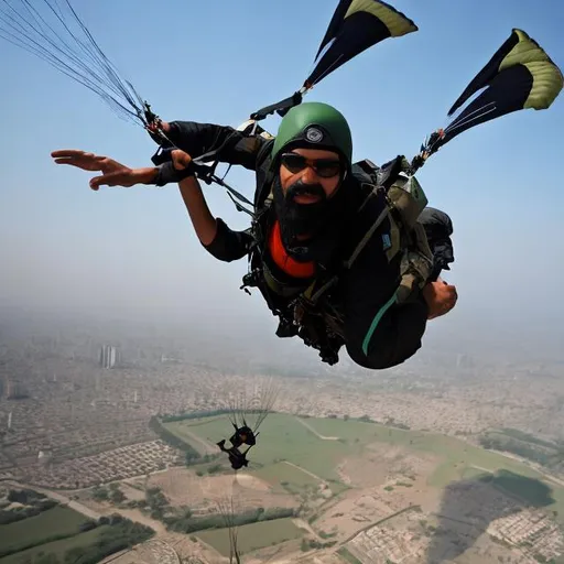 Prompt: hamas paraglider with machine gun