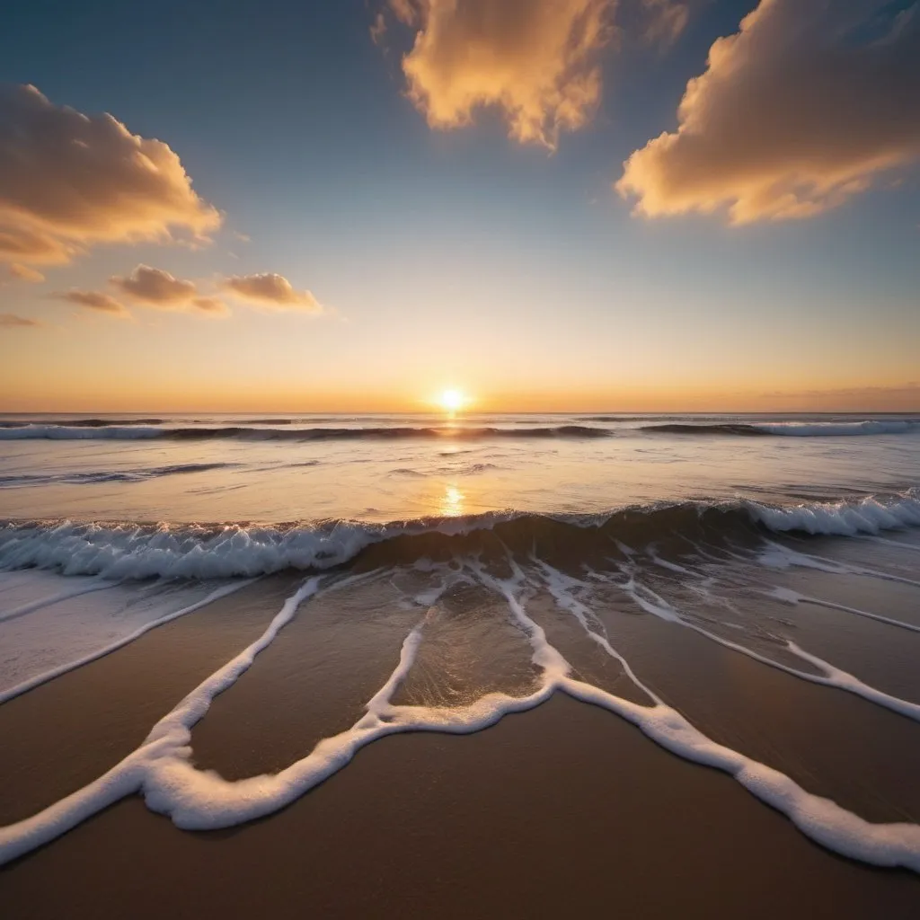 Prompt: strange ocean, overhead golden hour lighting, extra wide angle field of view, infinity vanishing point