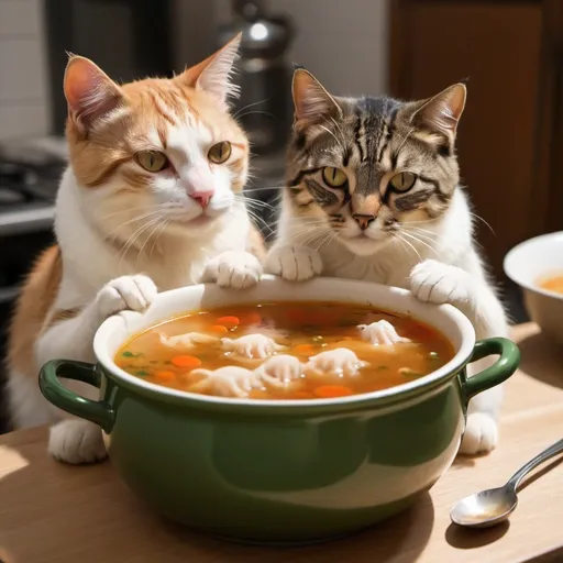 Prompt: boiling soup cats