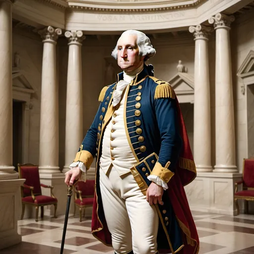 Prompt: george washington is roman emperor, wide palace background