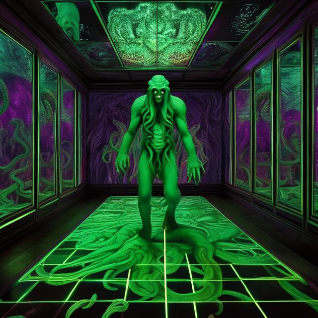 Prompt: Cthulhu in an infinity mirror room