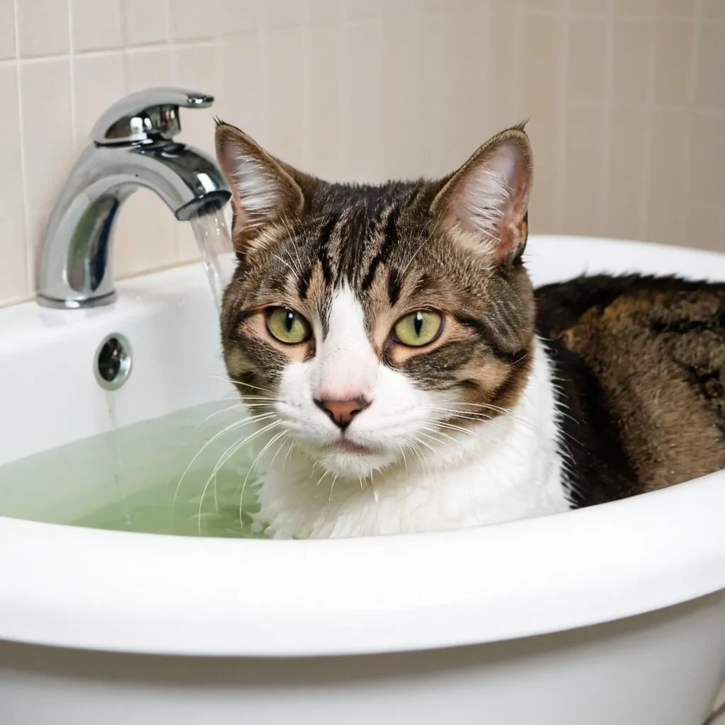 Prompt: cat taking a bath