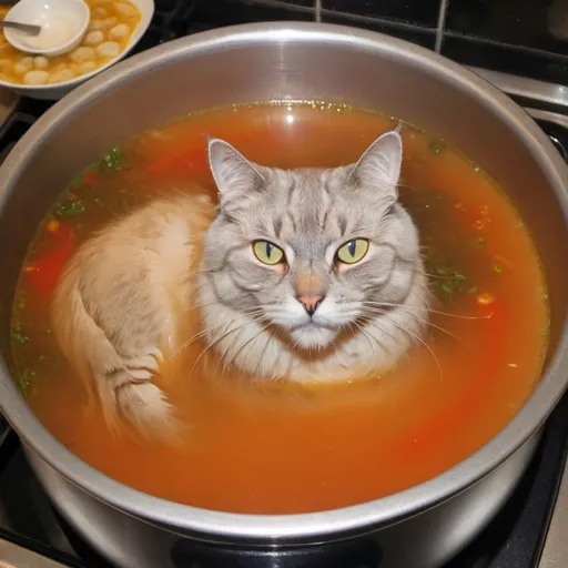 Prompt: boiling cat soup