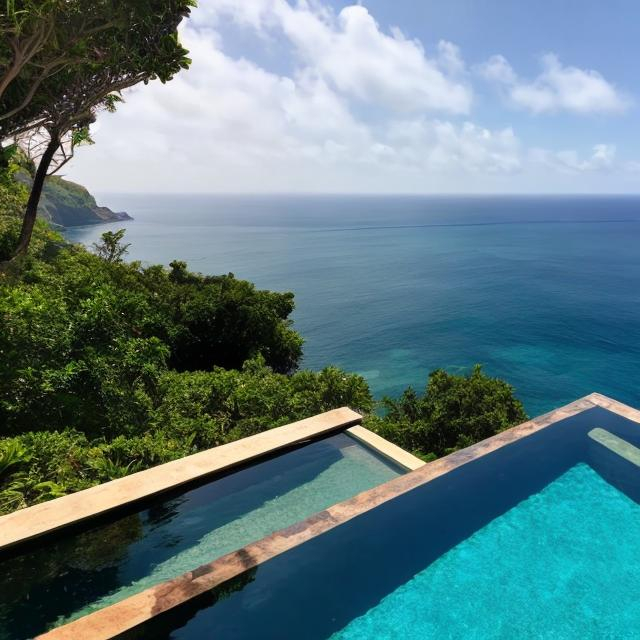 Prompt: ocean view from cliffside infinity pool