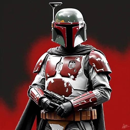 Prompt: boba fett in black and red