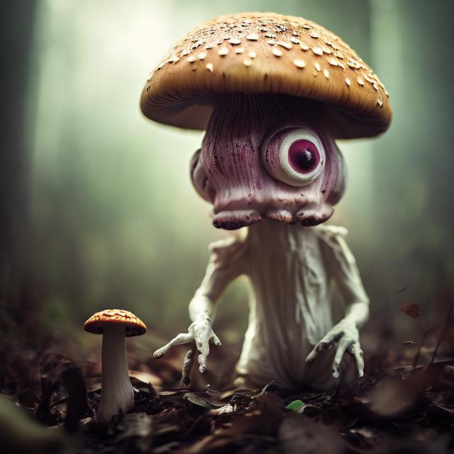 Prompt: Mushroom Monster, Horror, scary, XF IQ4, 150MP, 50mm, F1.4, ISO 200, 1/160s, natural light, Adobe Lightroom, photolab, Affinity Photo, PhotoDirector 365
