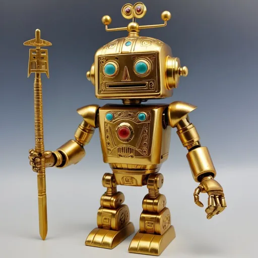 Prompt:  A golden robot vintage toy like el dorado shaman,  highly detailed