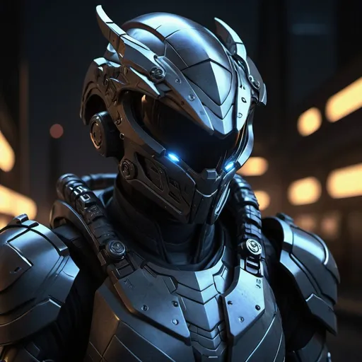 Prompt: Realistic night ops scene with futuristic armor, atmospheric background, futuristic firearms, dragon-shaped helmet, detailed metallic textures, intense and focused gaze, high-tech gadgets, detailed shadows, professional, atmospheric lighting, high quality, night ops, futuristic armor, futuristic firearms, dragon-shaped helmet, detailed textures, intense gaze, high-tech gadgets, detailed shadows, realistic, professional, atmospheric lighting