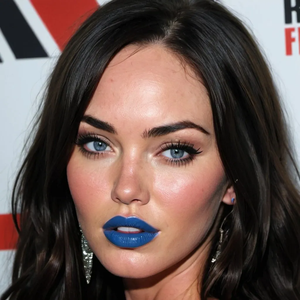 Prompt: Megan Fox bimbo hypnotic  blue lips 