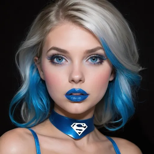 Prompt: Super girl bimbo hypnotic  blue lips 