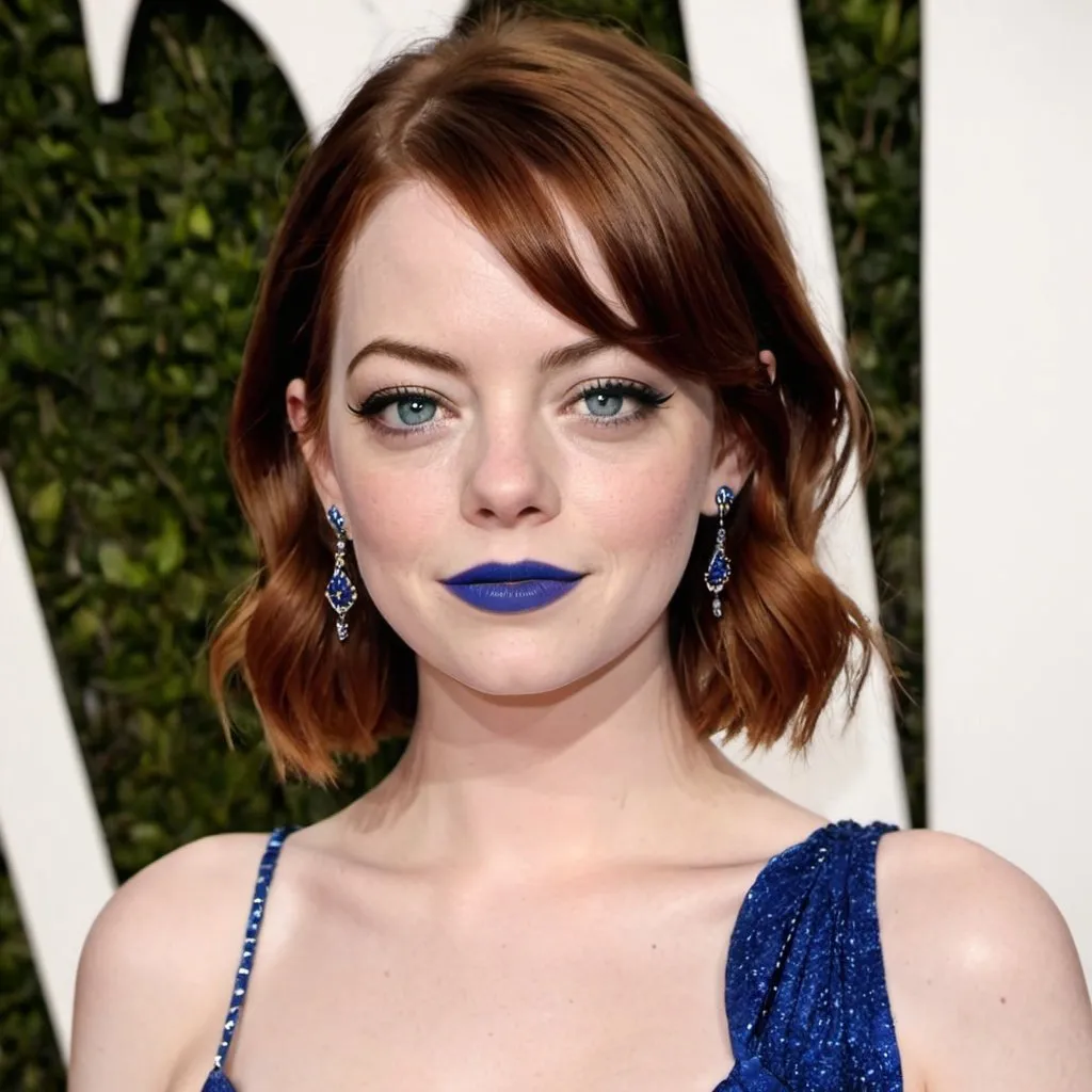 Prompt: Emma Stone bimbo hypnotic  blue lips 