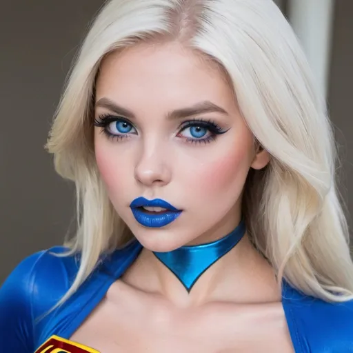 Prompt: Super girl bimbo hypnotic  blue lips 