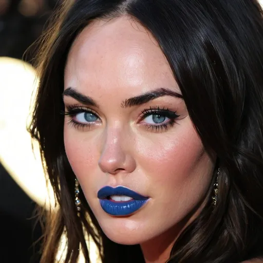 Prompt: Megan Fox bimbo hypnotic  blue lips 