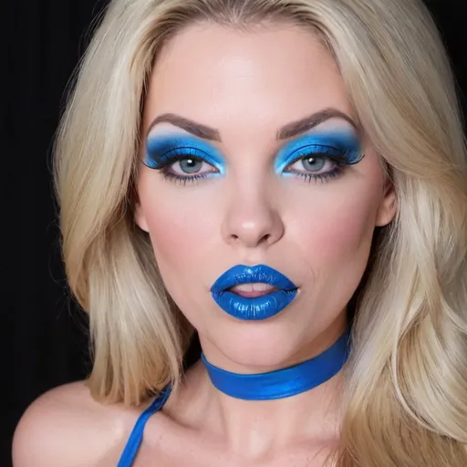 Prompt: Amber Smith bimbo hypnotic  blue lips 