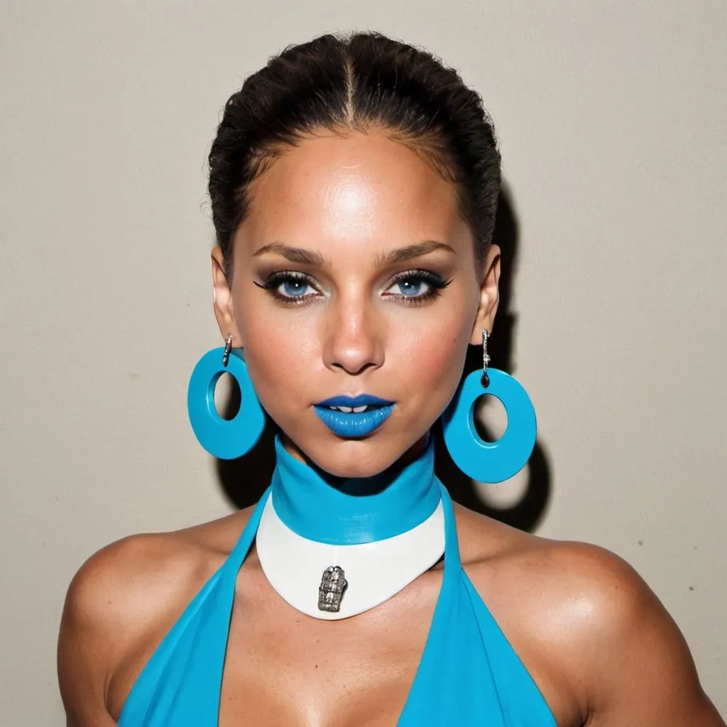 Prompt: Alicia Keys bimbo hypnotic  blue lips 