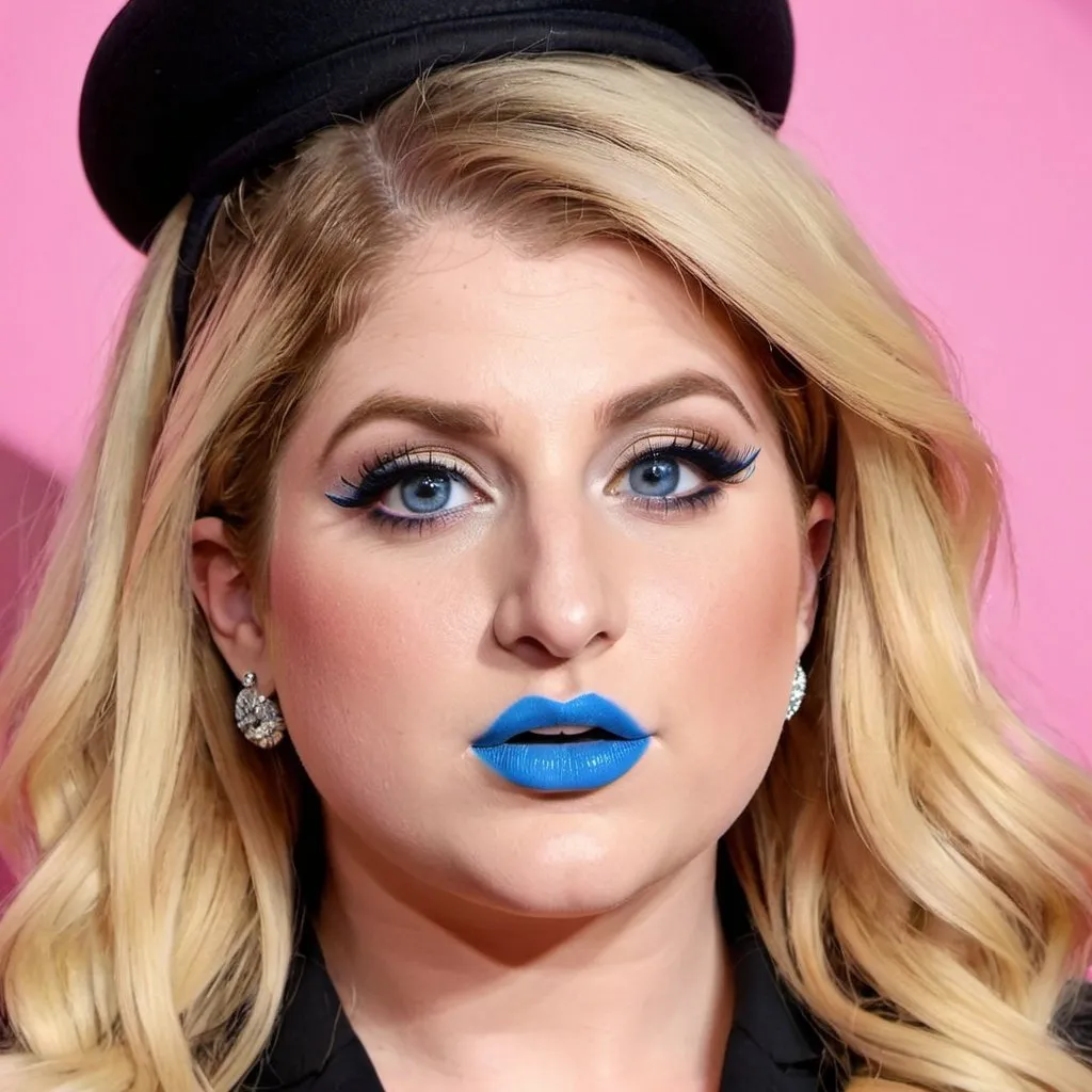 Prompt: Meghan Trainor bimbo hypnotic  blue lips 