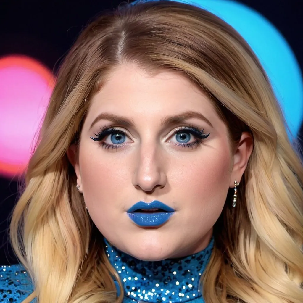 Prompt: Meghan Trainor bimbo hypnotic  blue lips 