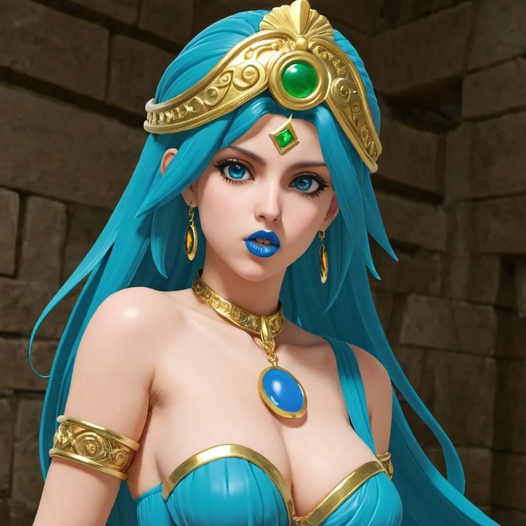 Prompt: Palutena bimbo hypnotic  blue lips 