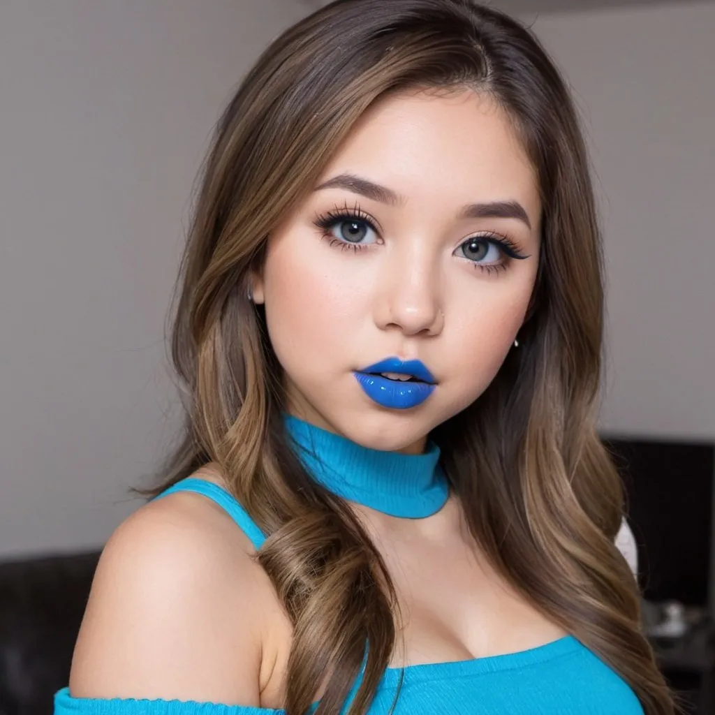 Prompt: Pokimane bimbo hypnotic  blue lips 