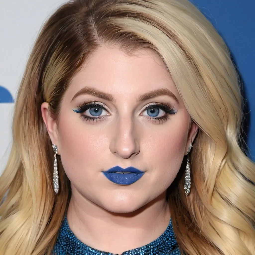 Prompt: Meghan Trainor bimbo hypnotic  blue lips 