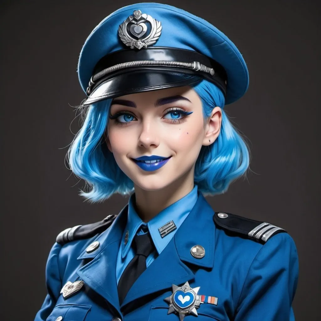 Anime Dieselpunk female officer wearing a blue beret...