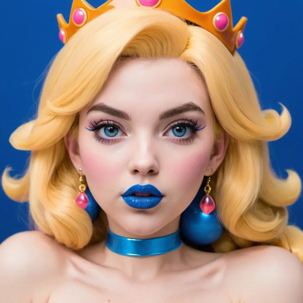 Prompt: Princess Peach bimbo hypnotic  blue lips 