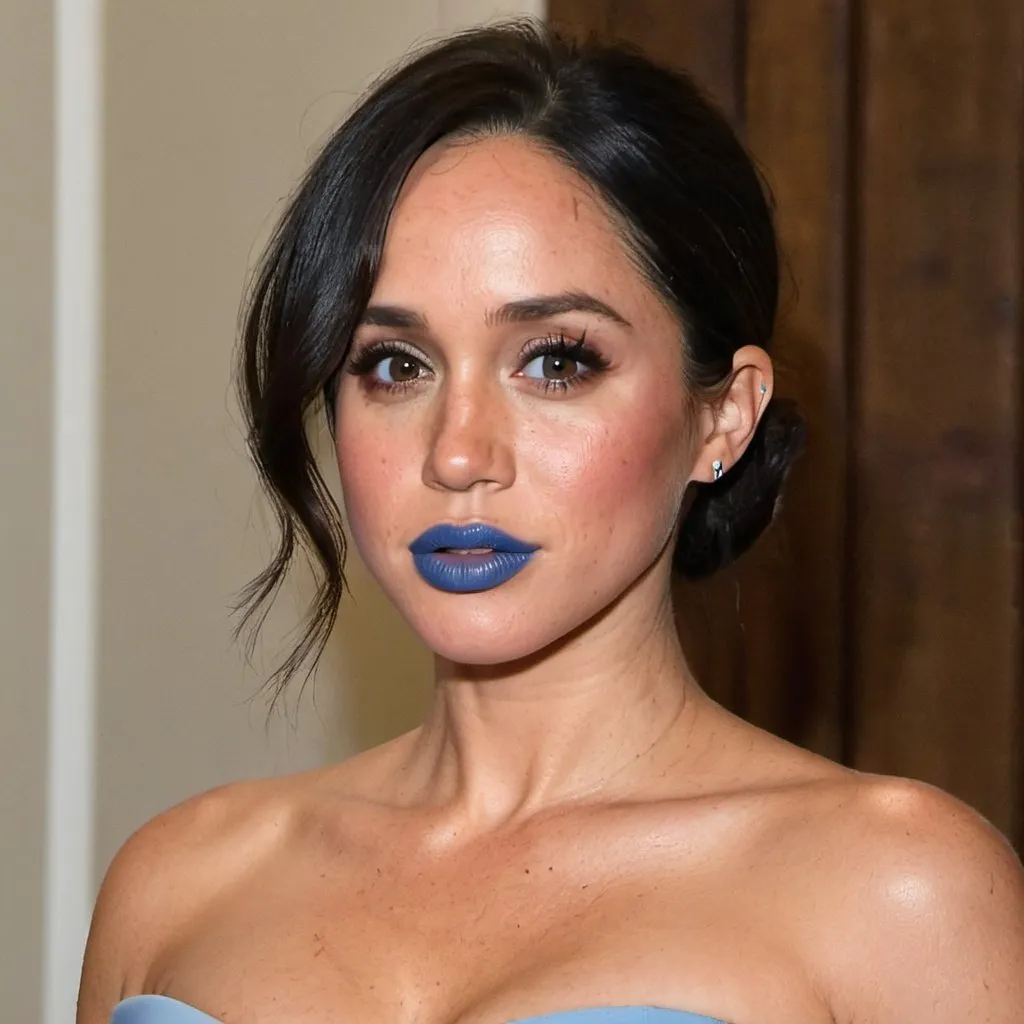 Prompt: Megan markle bimbo hypnotic  blue lips 