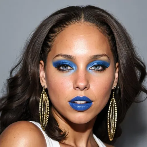 Prompt: Alicia Keys bimbo hypnotic  blue lips 