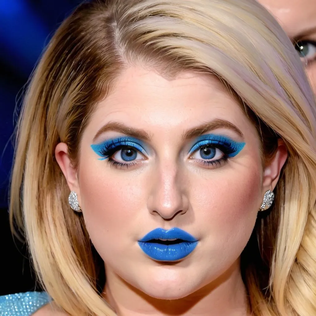 Prompt: Meghan Trainor bimbo hypnotic  blue lips 