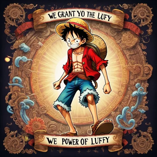 Prompt: A long Scroll hold it saying “ We grant you the power of monkey D Luffy.” 
From One Piece
