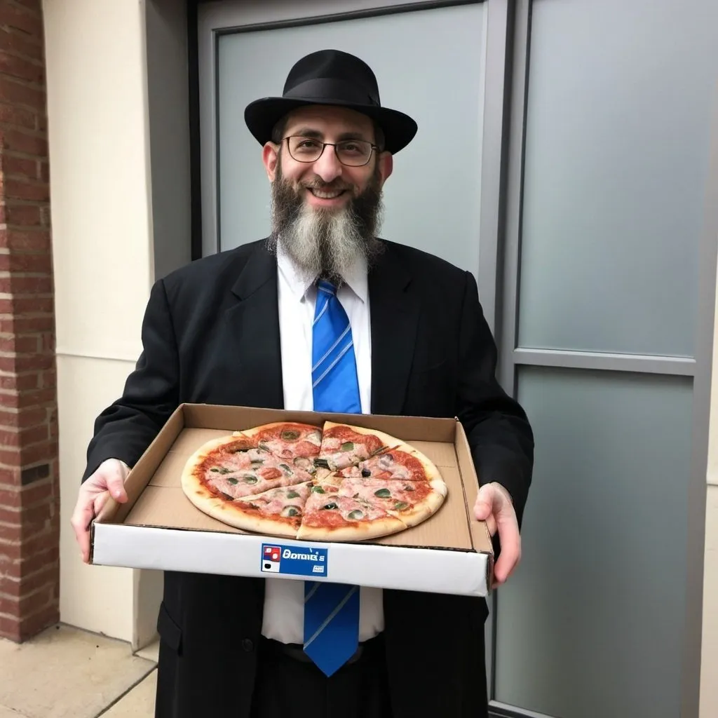 Prompt: Rabbi delivering a dominos pizza