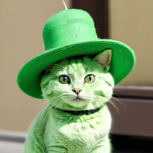 Prompt: A GREEN CAT WITH A HAT