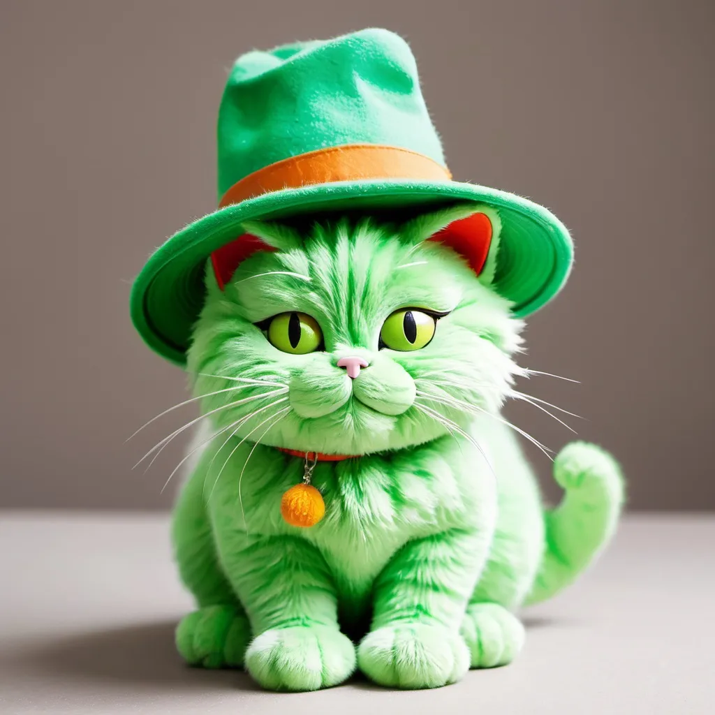 Prompt: A GREEN CAT WITH A HAT