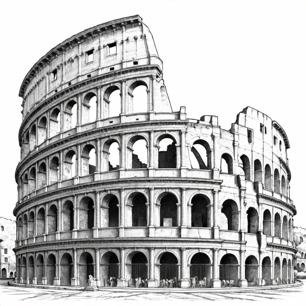 Prompt: Colosseum in Rome with David Statue