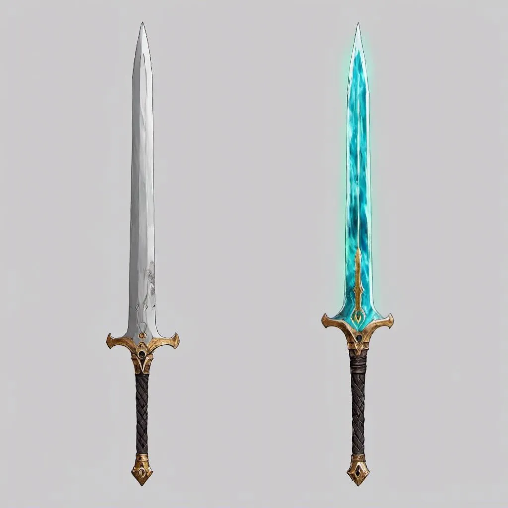 Prompt: <mymodel>, an elven royal sword, gold, Ivory, light blue magic glowing particles, complex blade, high detail, focus on blade