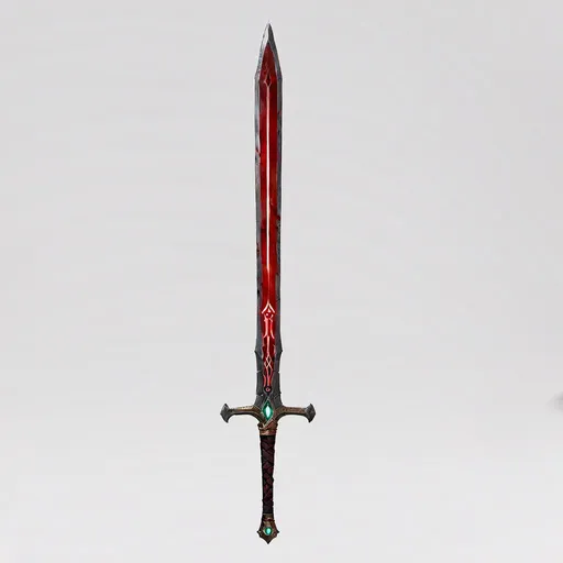 Prompt: concept art of <mymodel> a sword that has a Dark steel Long Blade and a long Dark Wood Handle, Glowing Red Runes running down the center of the  the Blade